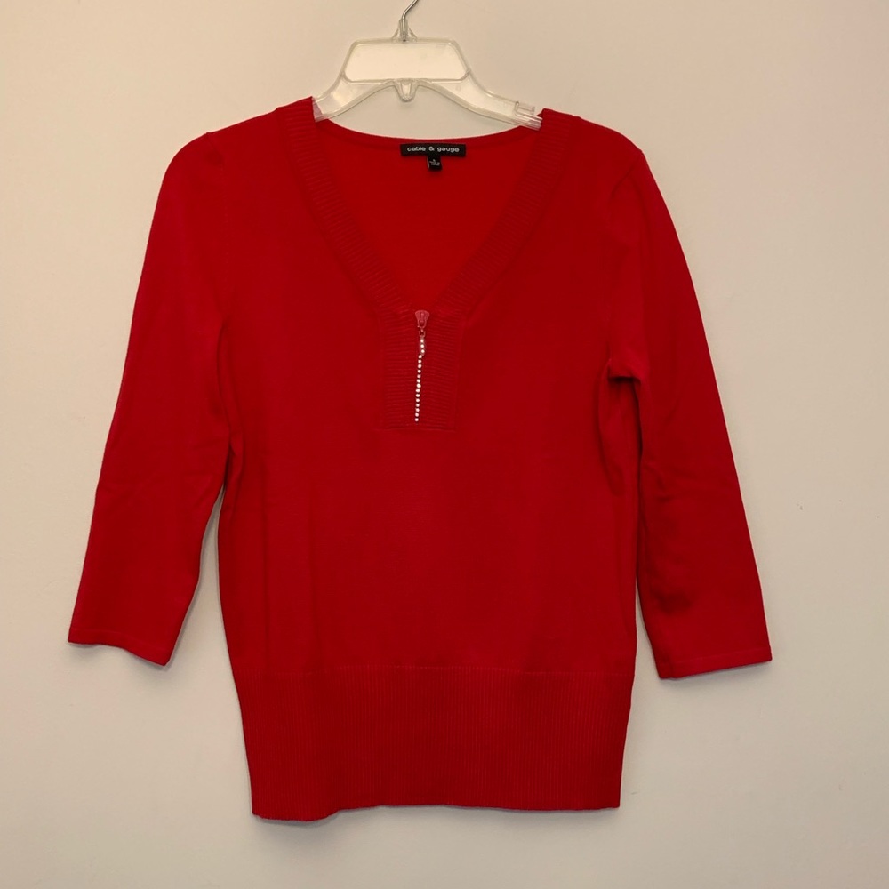Cable & Gauge v- neck red top , blouse.